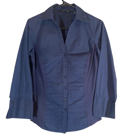 Zac & Rachel Navy Blue Layered Collared Classic Button Down Shirt Women Sz M - Picture 1 of 6